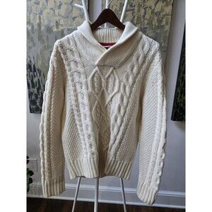 Banana Republic Sweater Mens S Cream Fisherman Aran Cable Knit Merino Wool Shawl